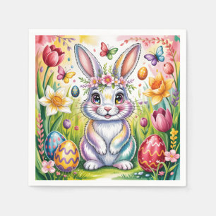 Bunte Illustration eines Osterhasen mit Krone Serviette