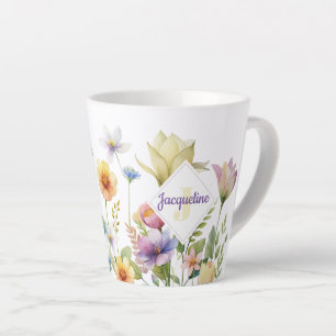 Bunte illustrierte Wildblume mit Monogramm Milchtasse