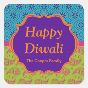 Bunte indische Muster Diwali Party-Bevorzugung Quadratischer Aufkleber