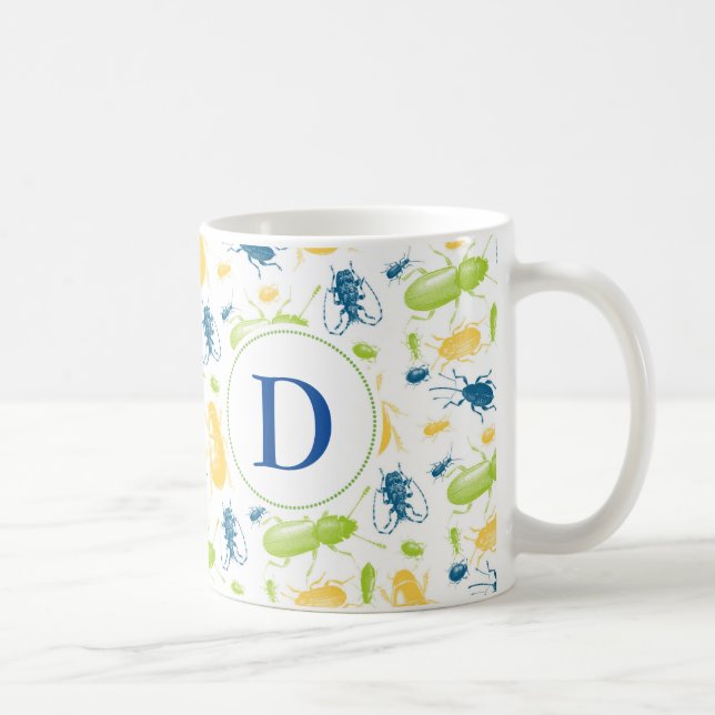 Bunte Insektenwanzennatur-Monogramm-Tasse Tasse (Rechts)