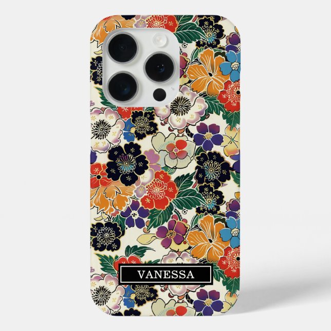Bunte japanische Blumen monogrammiert Case-Mate iPhone Hülle (Rückseite)