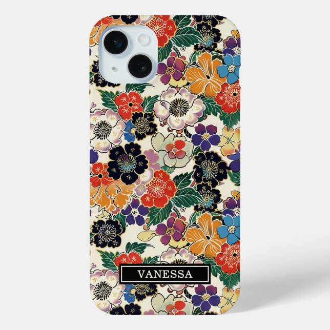 Bunte japanische Blumen monogrammiert Case-Mate iPhone Hülle (Rückseite)