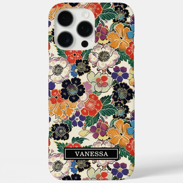 Bunte japanische Blumen monogrammiert Case-Mate iPhone Hülle (Rückseite)