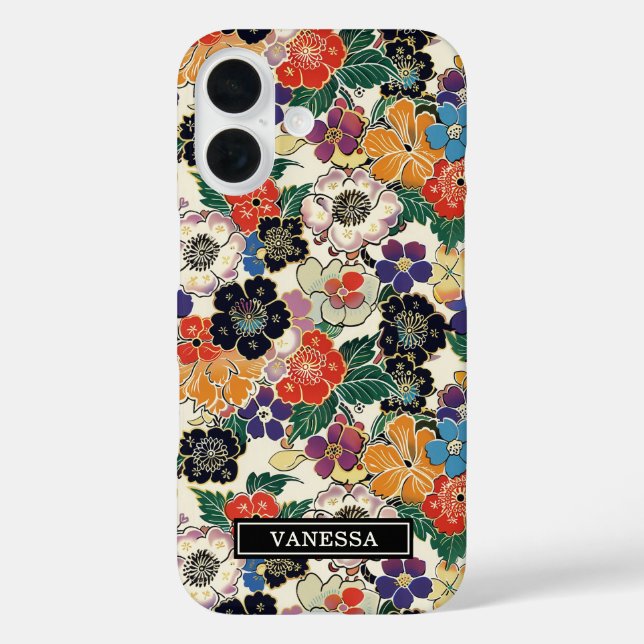 Bunte japanische Blumen monogrammiert Case-Mate iPhone Hülle (Rückseite)