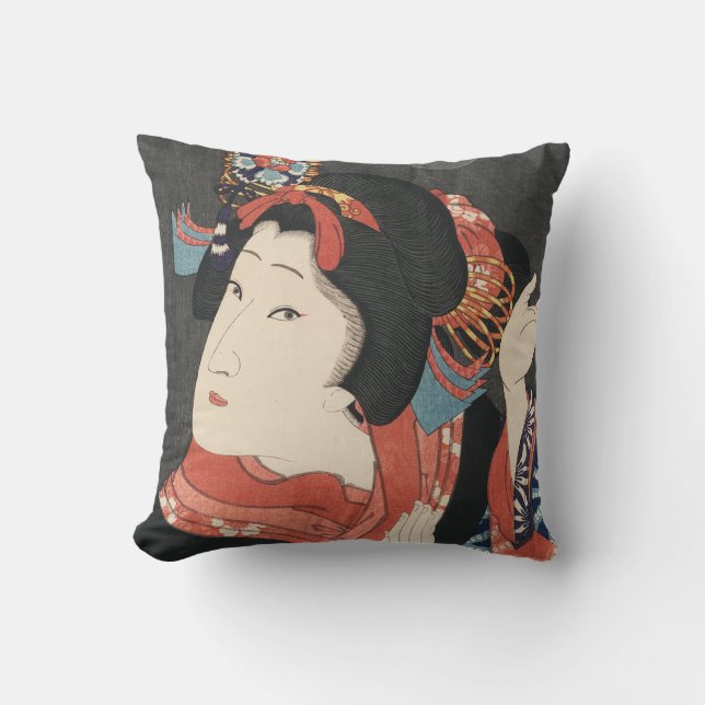 Bunte japanische Frauen-Vintage Malerei Kissen (Vorderseite)