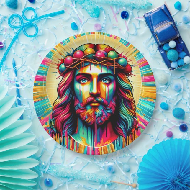 Bunte Jesus-Papierteller! Pappteller (Party)