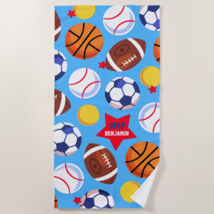 Bunte Jungen-personalisiertes multi Sport-Badetuch Strandtuch