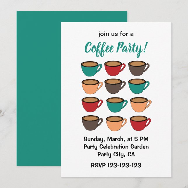 Bunte Kaffeetasse Kaffeeparty Einladung (Vorne/Hinten)