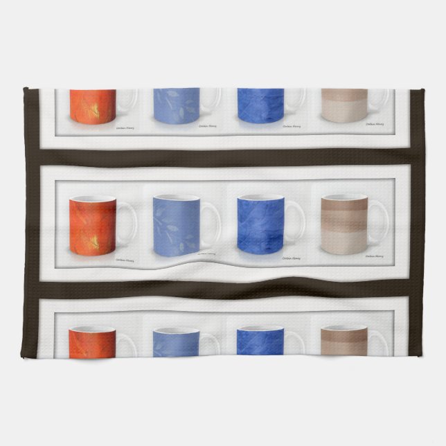 Bunte Kaffeetassen gerahmt Geschirrtuch (Horizontal)