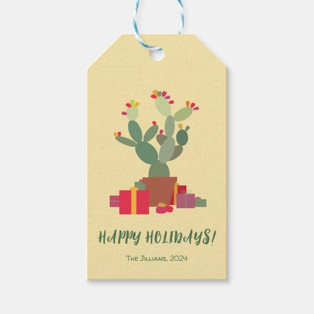 bunte Kakteen Feiertage Grüße Geschenkanhänger (Vorderseite)