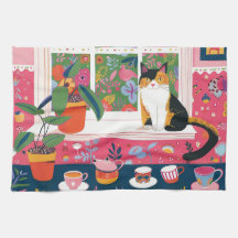 Bunte Katze auf Fensterbank Pop Art