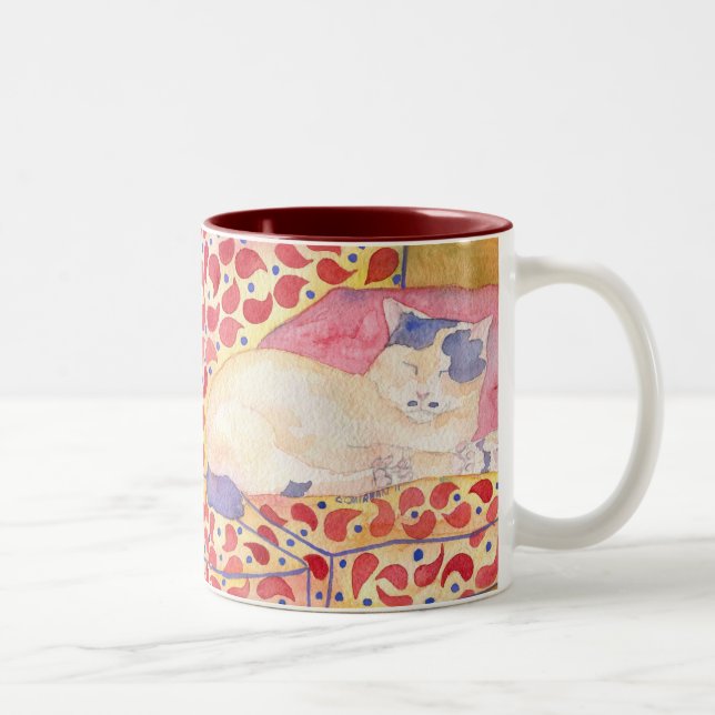 Bunte Katze auf Sofa-Tasse Zweifarbige Tasse (Rechts)