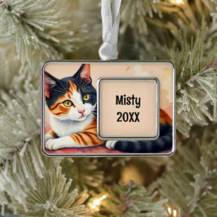Bunte Katze - Du hast mich bei Miau Wasserfarbe um Rahmen-Ornament Silber