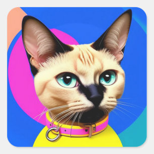 Bunte Katze Geschenk für Katzenliebhaber Quadratischer Aufkleber
