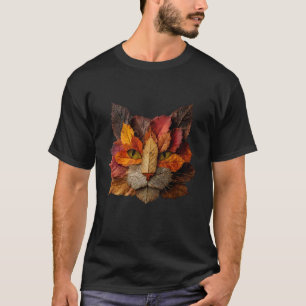 Bunte Katze Herbstblätter Künstlerisches Tier Kätz T-Shirt