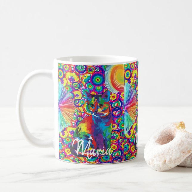 Bunte Katze Kätzchen Tasse (Mit Donut)