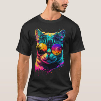 Bunte Katze mit Brille Grafik T-Shirt