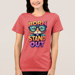 Bunte Katze mit Brille und fetter Schrift Tri-Blend Shirt