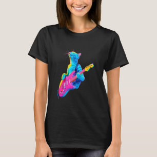 Bunte Katze mit Gitarre Multifarbene musikalische T-Shirt