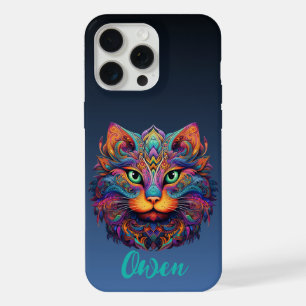 Bunte Katze mit individuellem Namen iPhone 15 Pro Max Hülle