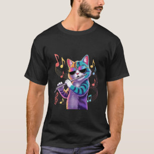 Bunte Katze mit Sonnenbrille spielt Flöte T-Shirt