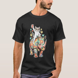 Bunte Katze Nashorn Party Rave EDM Festival Nacht T-Shirt