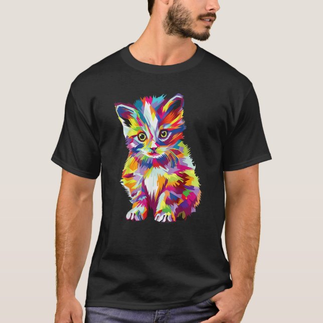 Bunte Katze T-Shirt (Vorderseite)