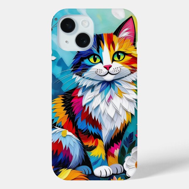 Bunte Katze und Schmetterling   Case-Mate iPhone Hülle (Rückseite)