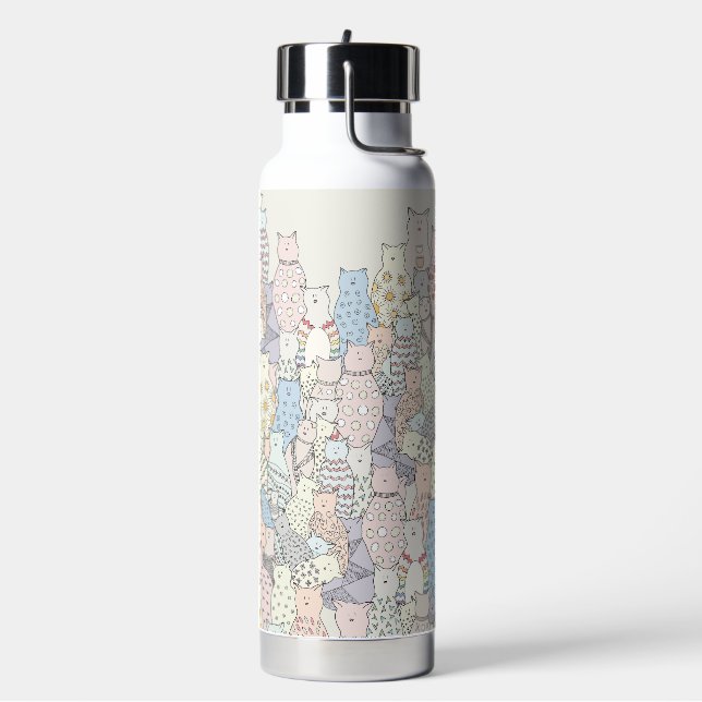 Bunte Katzen-Doodle-Kunst Trinkflasche (Links)