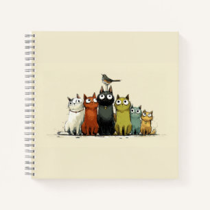 Bunte Katzen Gruppe – Süße Whimsical Katzen Kunst Notizbuch