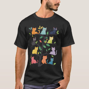 Bunte Katzen sitzen auf einem Baum Süße Katzenlieb T-Shirt