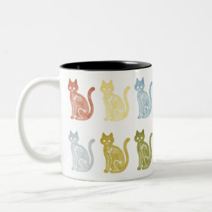 Bunte Katzen-Skelett-Röntgen-Kunst Aquarell Zweifarbige Tasse