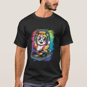 Bunte Katzen-Sonnenbrille Kopfhörer T-Shirt