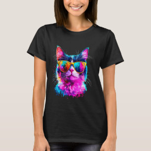 Bunte Katzen-Sonnenbrille Lebendige Katzenliebhabe T-Shirt
