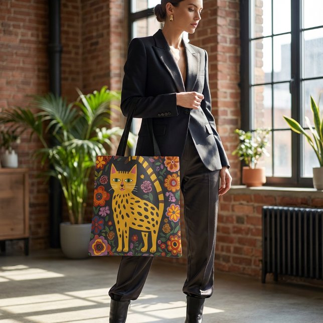 Bunte Katzen-Tasche mit Blumenmuster und Laune (Von Creator hochgeladen)