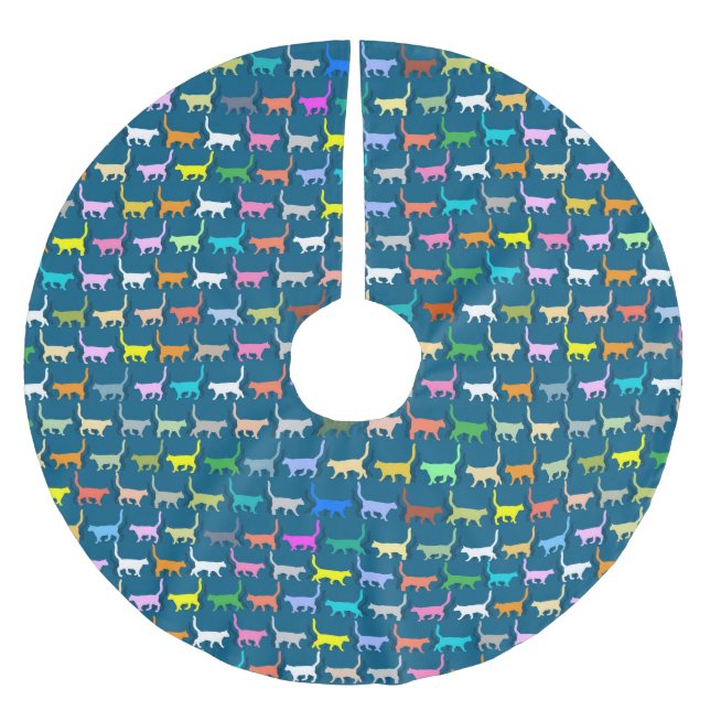 Bunte Katzen - Weihnachtsbaum-Rock Polyester Weihnachtsbaumdecke (Vorderseite)