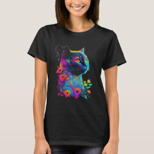Bunte Katzenblume Psychedelische Kunst T-Shirt