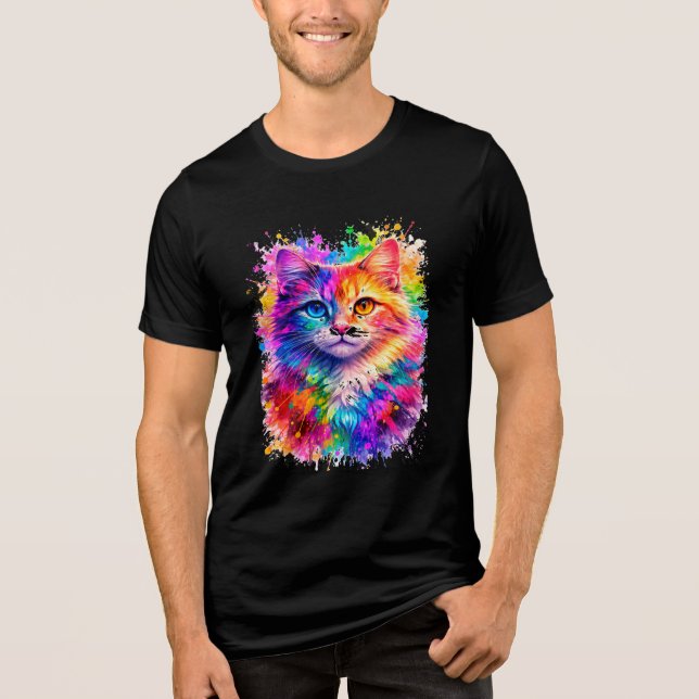 Bunte Katzenillustration mit Farbspritzern Tri-Blend Shirt (Vorderseite)