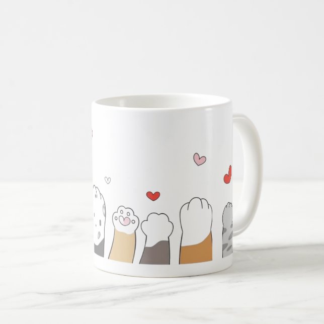 Bunte Katzenpfoten-Tasse Kaffeetasse (VorderseiteRechts)