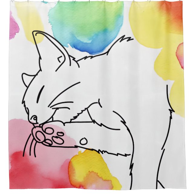 Bunte Katzenskizze Duschvorhang (Vorderseite)