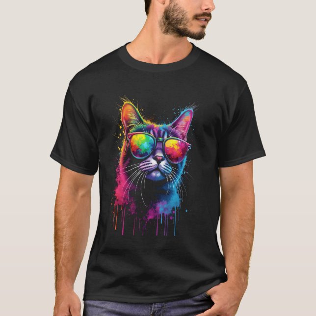 Bunte Katzensonnenbrille T-Shirt (Vorderseite)