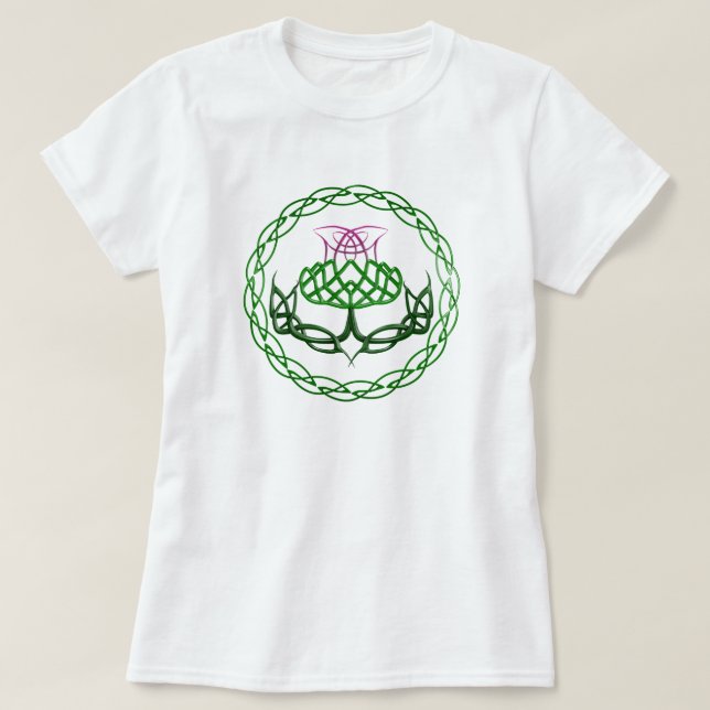 Bunte keltische Knoten-Distel T-Shirt (Design vorne)