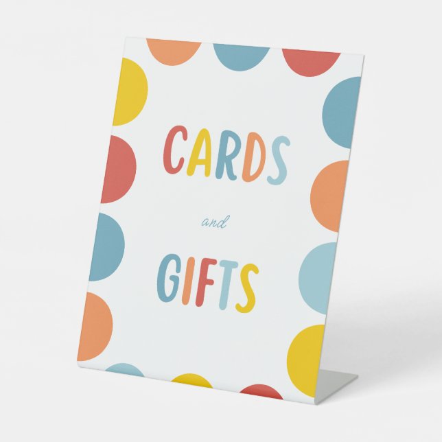 Bunte Kindergeburtstagskarten und Geschenke Schild (Vorderseite)