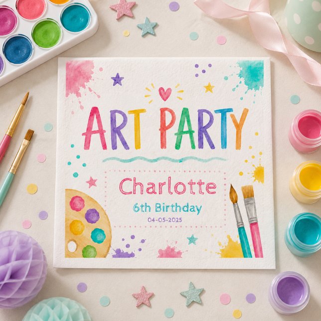 Bunte Kinderkunst-Geburtstagsfeier 6. Geburtstagsm Serviette (Colorful Kids Art Party 6th Birthday Painting Napkins
)