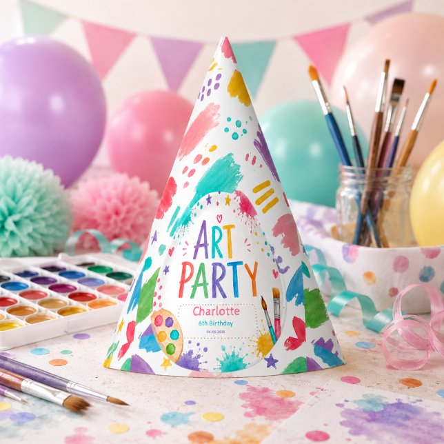 Bunte Kinderkunst-Party 6. Geburtstagsmalerei  Partyhütchen (Colorful Kids Art Party 6th Birthday Painting Hat
)