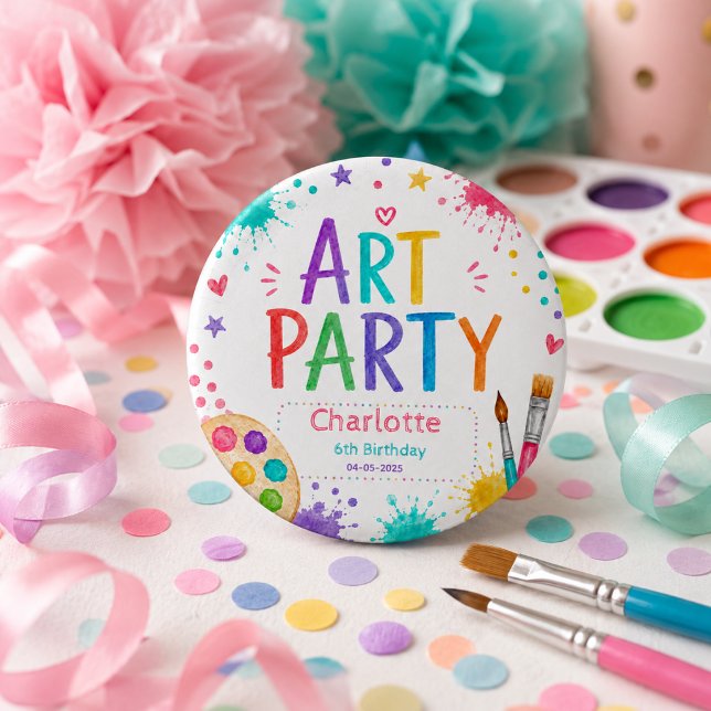 Bunte Kinderkunstparty 6. Geburtstagsmalerei  Button (Colorful Kids Art Party 6th Birthday Painting Button
)