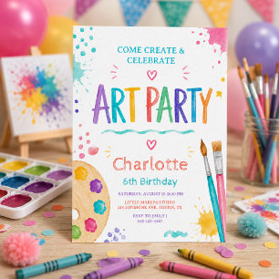 Bunte Kinderkunstparty 6. Geburtstagsmalerei Einladung