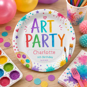 Bunte Kinderkunstparty 6. Geburtstagsmalerei Pappteller