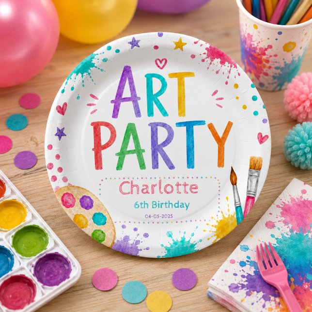 Bunte Kinderkunstparty 6. Geburtstagsmalerei  Pappteller (Colorful Kids Art Party 6th Birthday Painting Paper Plates
)