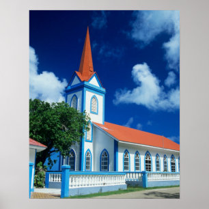Bunte Kirche auf der Insel Tahaa in den Poster